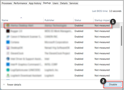 The Startup tab on Task Manager on Windows 11.